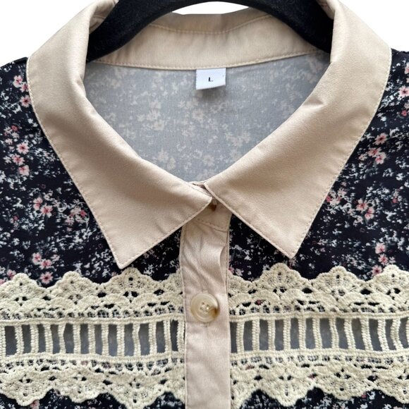 Vintage-Inspired Womens Floral Patchwork Tiered Layered Tunic Top Lace Trim Boho - Picture 4 of 13